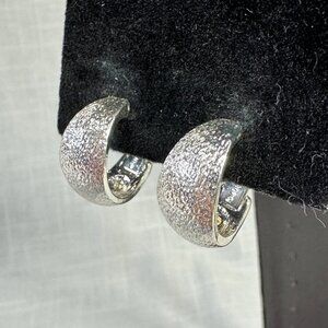 Vintage Monet Silver Tone Hammered Hoop Clip On Earrings